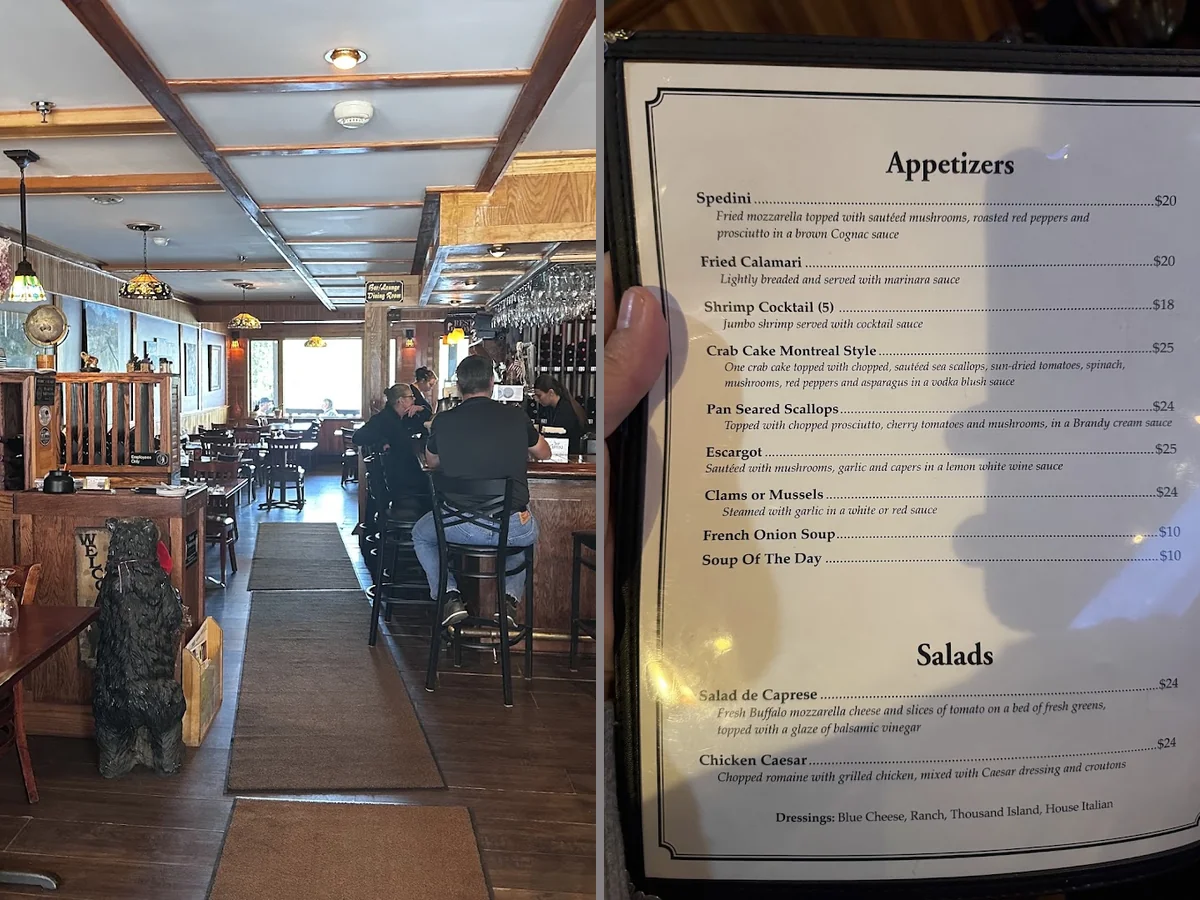 Steakhouse tables set for dine-in service.
